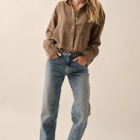 Lonnie Corduroy Raw Edge Hem Shirt | Women's Fall Brown Top | Trendy Fashion - Picture 9 of 9